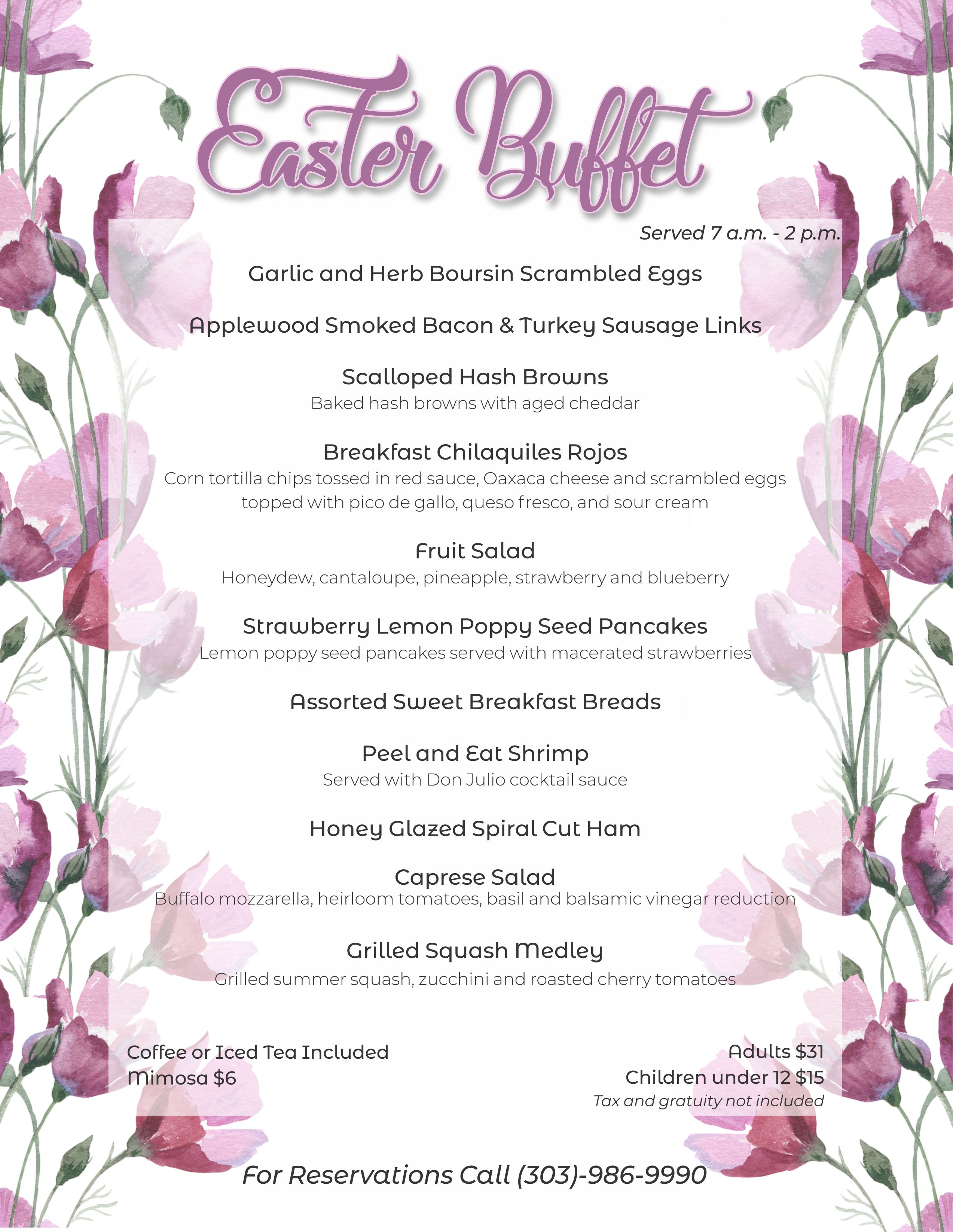 Easter Buffet menu