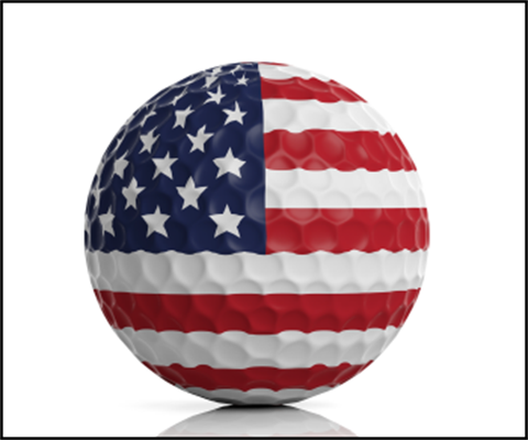 golf ball with American flag on it for Veterans Day promo